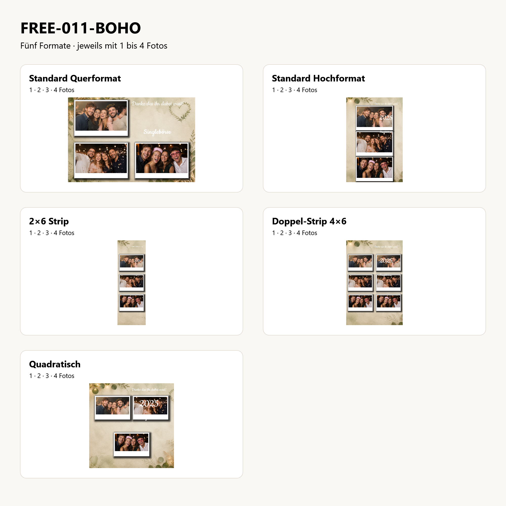 FREE-011-BOHO Fotoboxvorlagen-Paket – Layoutübersicht