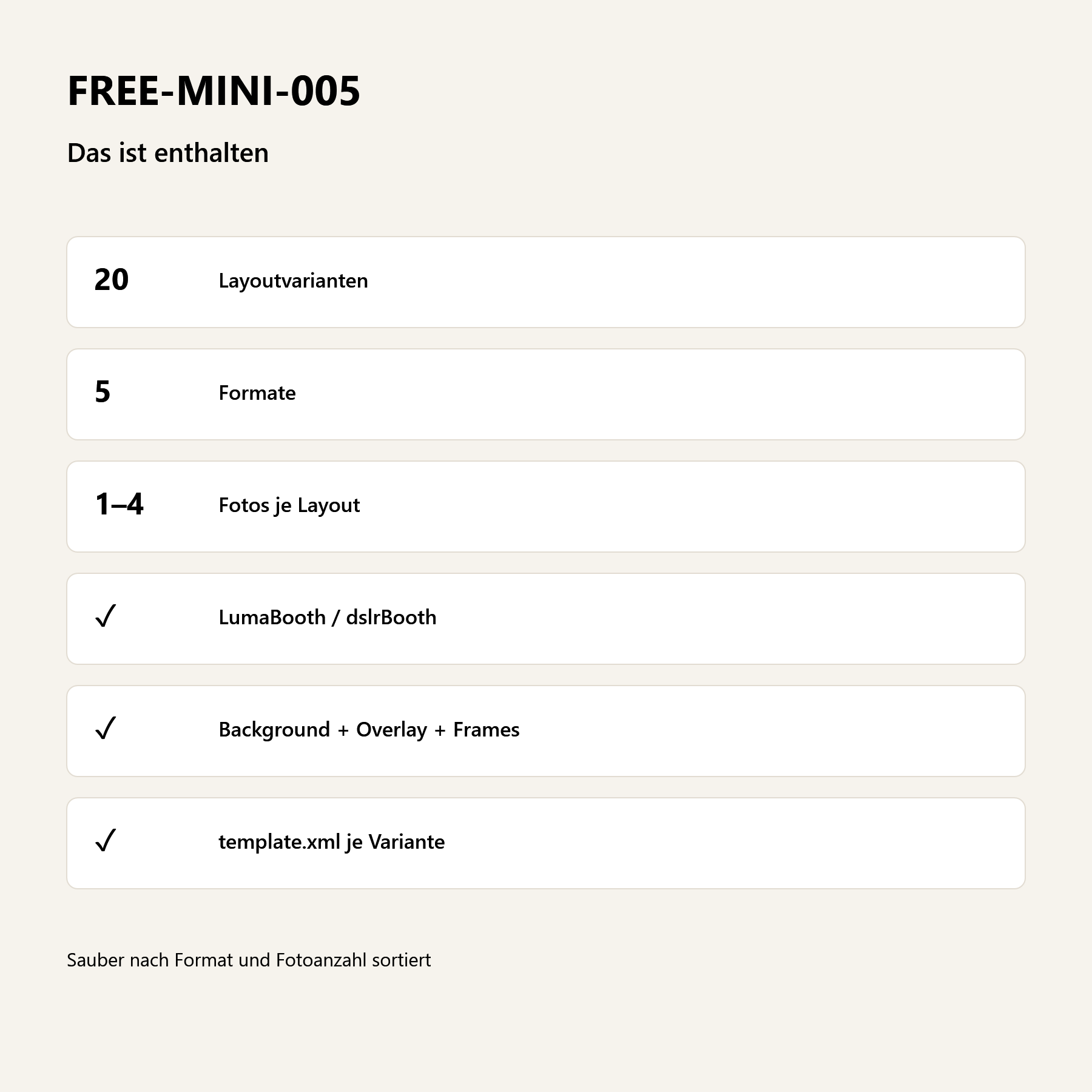 FREE-MINI-005 Fotoboxvorlagen-Paket – Lieferumfang