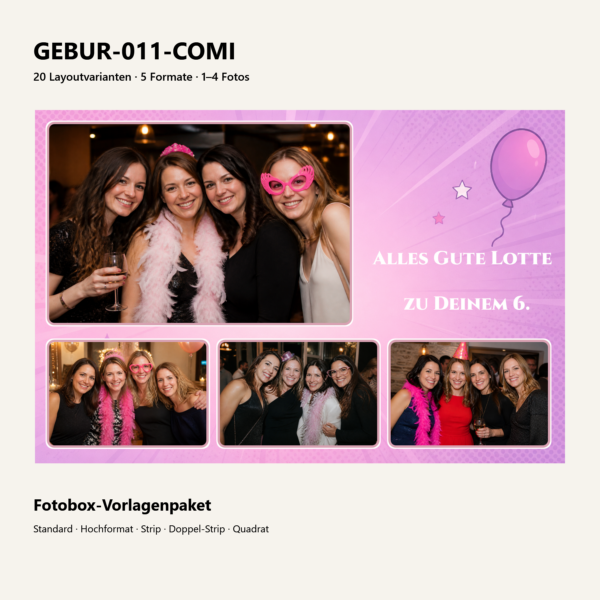 Rosa Geburtstagslayout GEBUR-011-COMI als Produktvorschau von fotoboxvorlagen.de