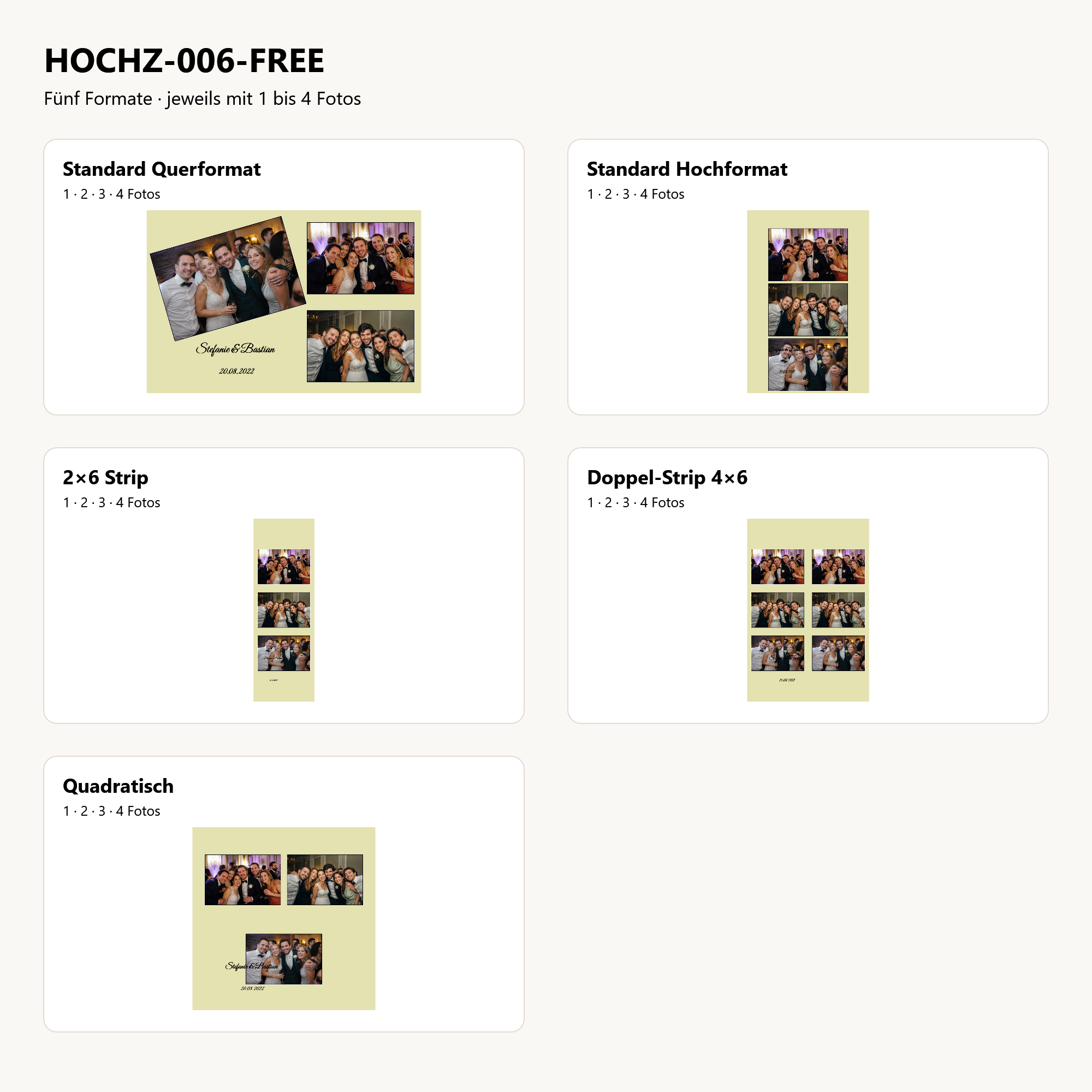 HOCHZ-006-FREE Fotoboxvorlagen-Paket – Layoutübersicht