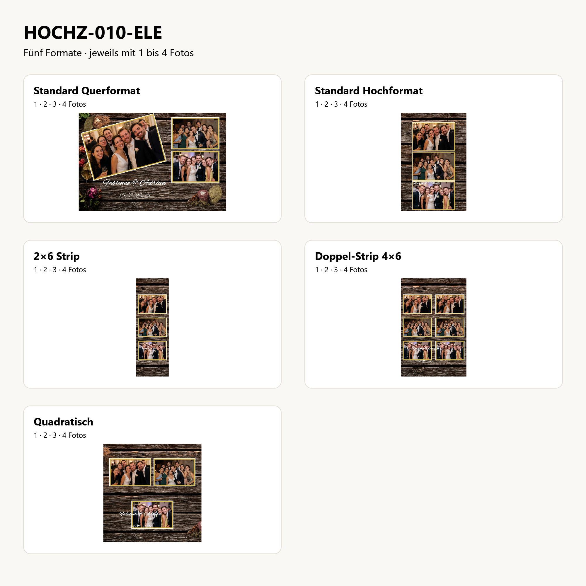 HOCHZ-010-ELE Fotoboxvorlagen-Paket – Layoutübersicht