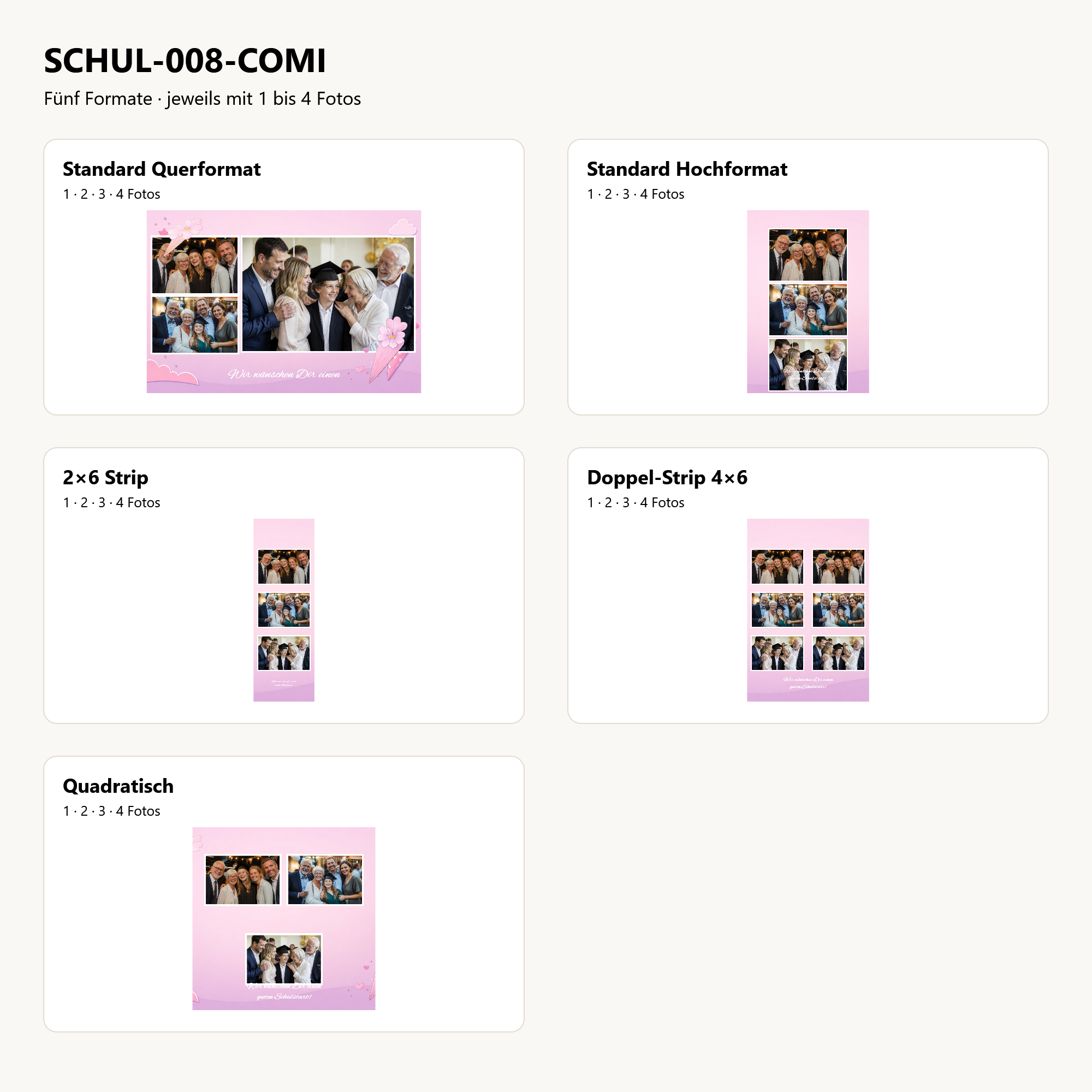 SCHUL-008-COMI Fotoboxvorlagen-Paket – Layoutübersicht